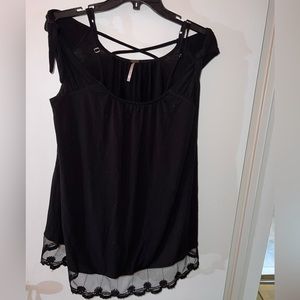 POOF Black adjustable Spaghetti String tank top with off shoulder ties Size L